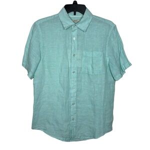 Thom Aaron 100% Linen Short Sleeve Button‎ Up Shirts Size S Mint Green